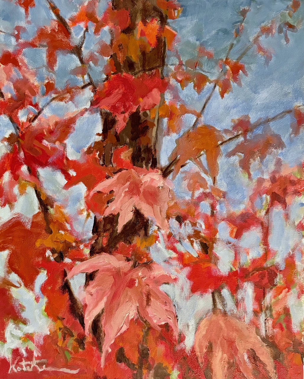 Autumn leaves oil painting