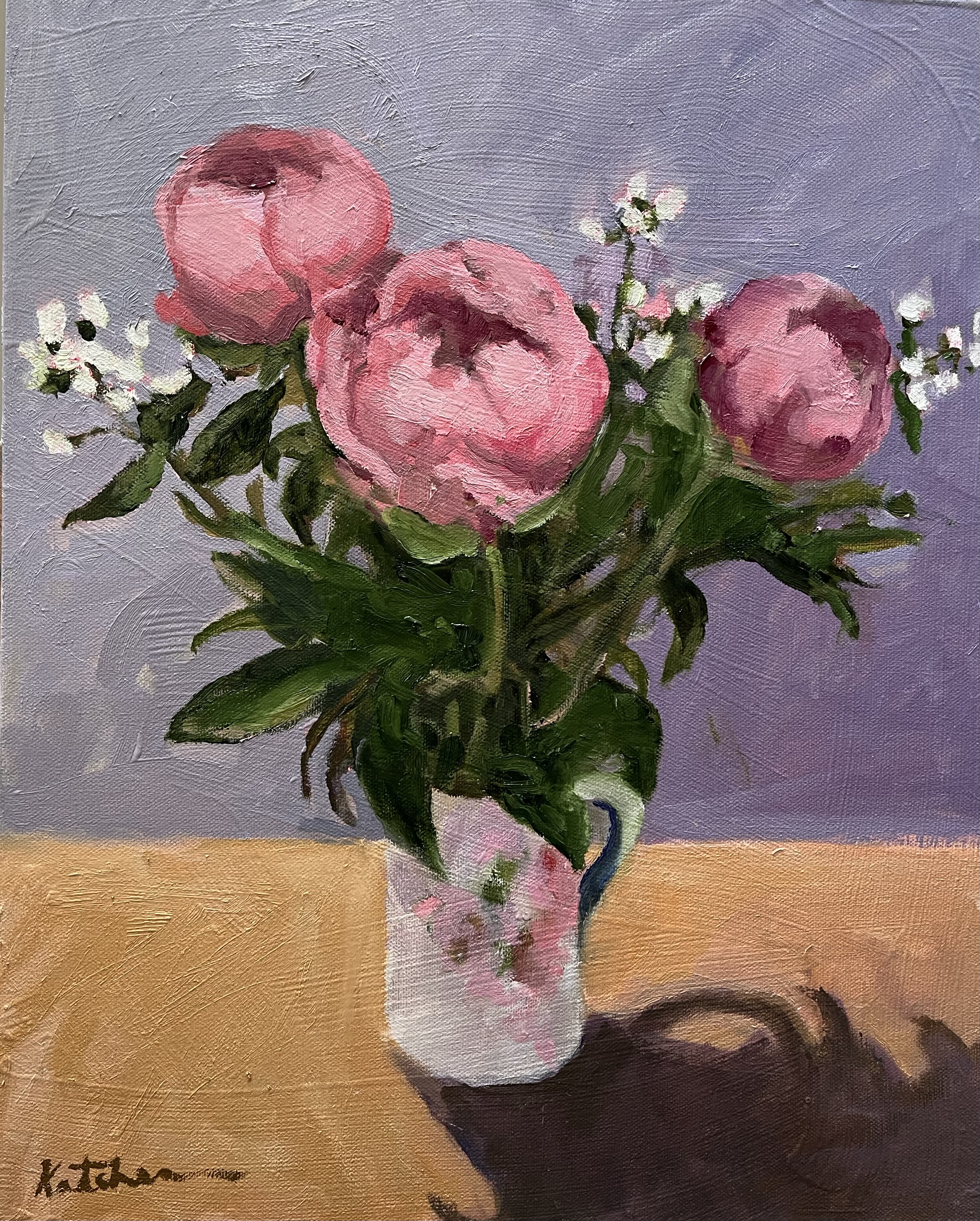 Peonies in vase oil painting