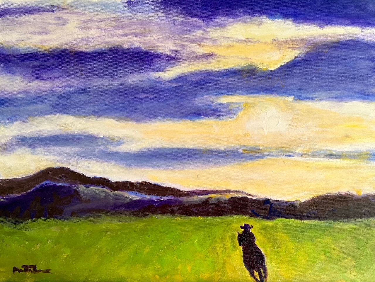 Sunset landscape with lone figure
